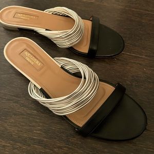 AQUAZZURA -flat sandals with silver multi layered elastic bands size 39